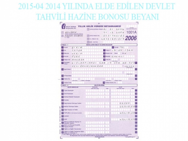 2015-04 2014 YILINDA ELDE EDİLEN DEVLET TAHVİLİ HAZİNE BONOSU BEYANI